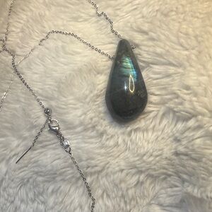Labradorite Teardrop Floating Pendant Necklace - 18kGP Chain 24in